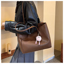 Beige and Brown Chic Large Capacity Tote Bag - PU Leather Commuter Shoulder Handbag for Women