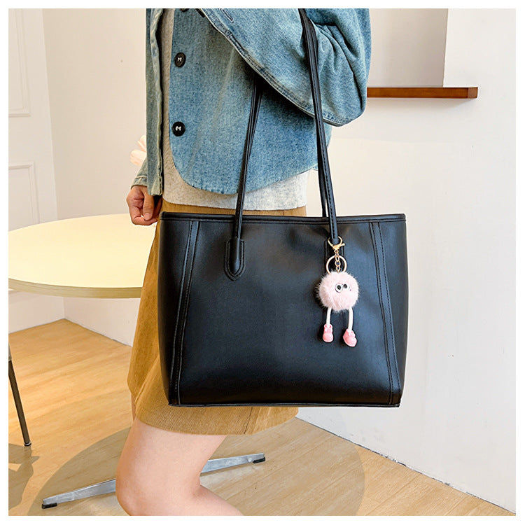 Beige and Brown Chic Large Capacity Tote Bag - PU Leather Commuter Shoulder Handbag for Women