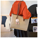 Beige and Brown Chic Large Capacity Tote Bag - PU Leather Commuter Shoulder Handbag for Women