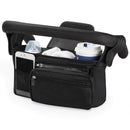 Black Universal Stroller Organiser Caddy with Insulated Cup Holders and Detachable Wristlet