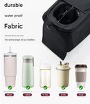 Black and Gray Stitching Universal Stroller Organiser Caddy with Insulated Cup Holders and Detachable Wristlet