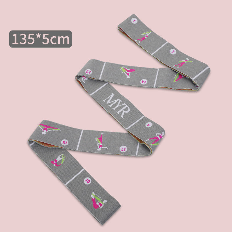 Grey Instructional Yoga Stretch Strap with Embroidered Pose Guide - 11-Loop Flexibility Band