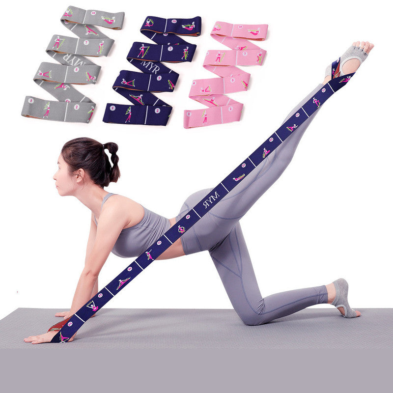 Grey Instructional Yoga Stretch Strap with Embroidered Pose Guide - 11-Loop Flexibility Band