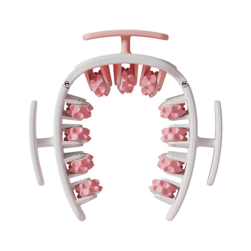Pink and White Removable Adjustable Wrap-Around Muscle Roller - 11-Wheel Deep Tissue Massager for Legs, Arms & Body