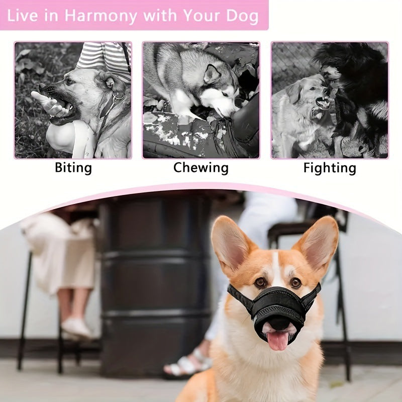 3 Pcs Size S Black Breathable Mesh Dog Muzzle - Soft & Comfortable Guard to Prevent Biting, Allows Panting and Drinking