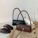 Black Elegant Vintage Baguette Shoulder Bag - Chic PU Leather Underarm Purse with Gold Clasp