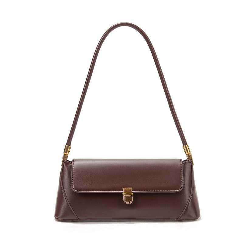 Black Elegant Vintage Baguette Shoulder Bag - Chic PU Leather Underarm Purse with Gold Clasp
