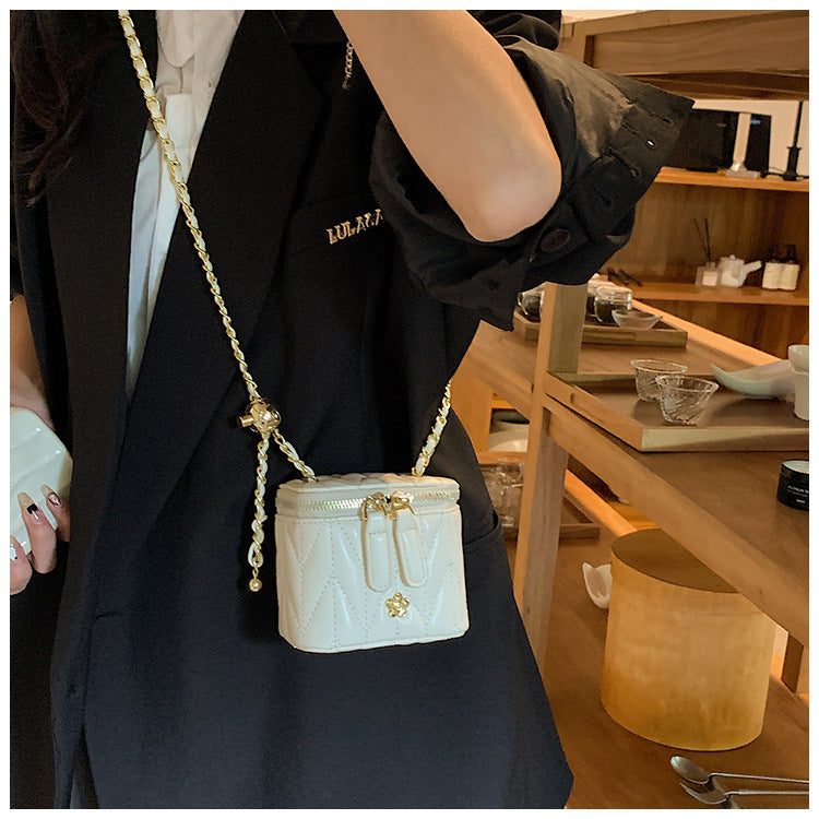 Beige Chic Quilted Mini Box Crossbody Bag - Luxury Style Chain Purse for Women