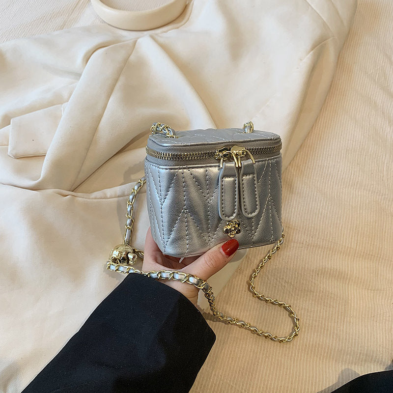 Silver Chic Quilted Mini Box Crossbody Bag - Luxury Style Chain Purse for Women