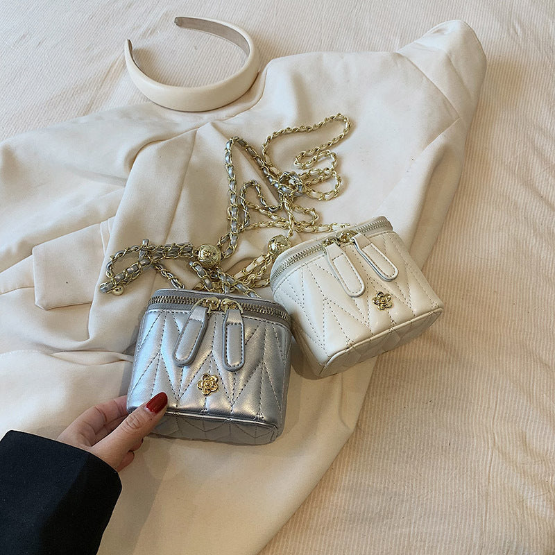 Silver Chic Quilted Mini Box Crossbody Bag - Luxury Style Chain Purse for Women