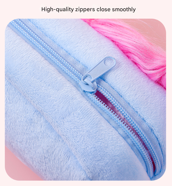 Blue and Pink Hair Cute Plush Monster Pencil Case - Fluffy Stationery Pouch with DIY Styleable Hair for Kids