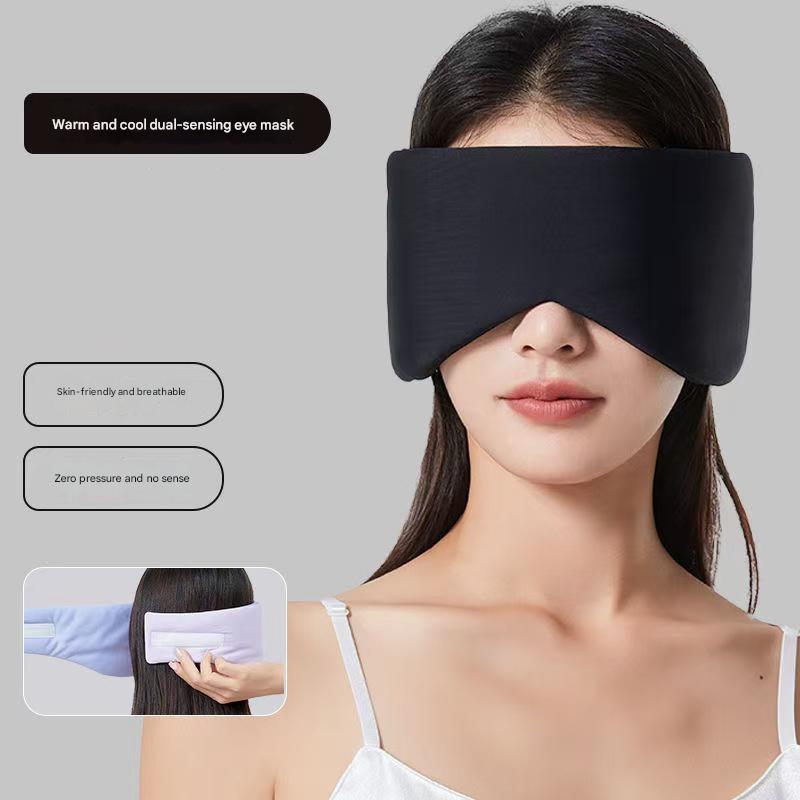 Black Reversible All-Season Sleep Mask - Cooling & Warming with Sound Muffling Ear Covers Function