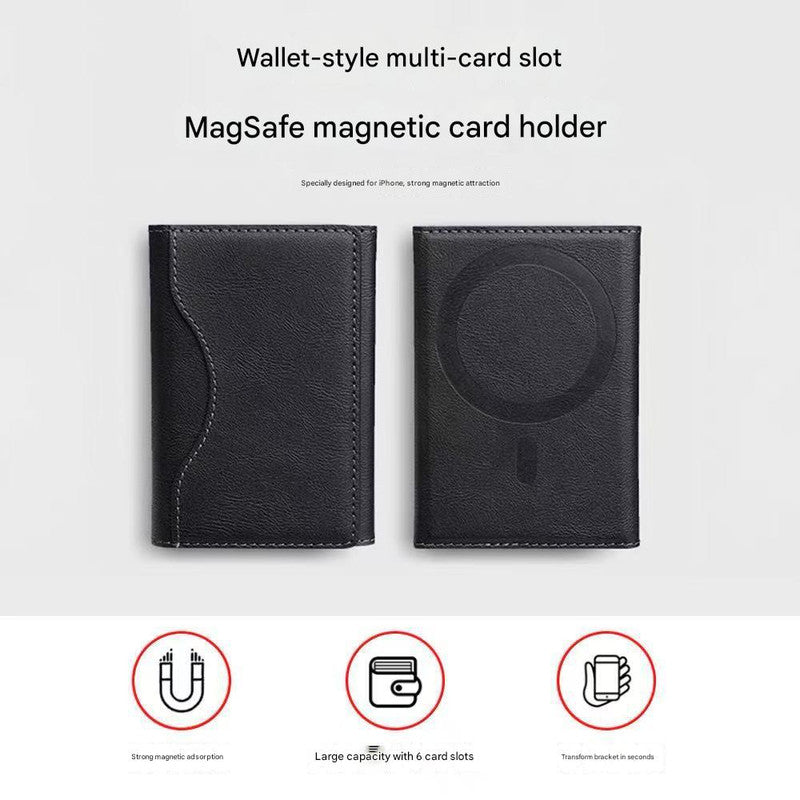 Dark Purple 3-in-1 Magnetic Wallet for MagSafe - Slim PU Leather Card Holder with Kickstand