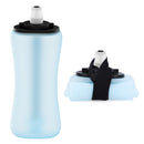Blue Collapsible Handheld Running Flask - 350ml Lightweight Silicone Water Bottle with Bite Valve