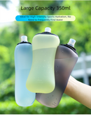 Blue Collapsible Handheld Running Flask - 350ml Lightweight Silicone Water Bottle with Bite Valve
