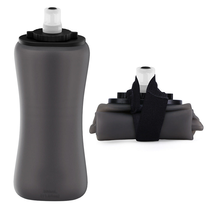 Black Collapsible Handheld Running Flask - 350ml Lightweight Silicone Water Bottle with Bite Valve