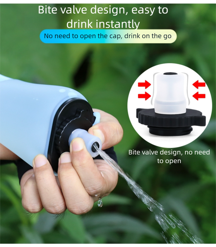 Black Collapsible Handheld Running Flask - 350ml Lightweight Silicone Water Bottle with Bite Valve