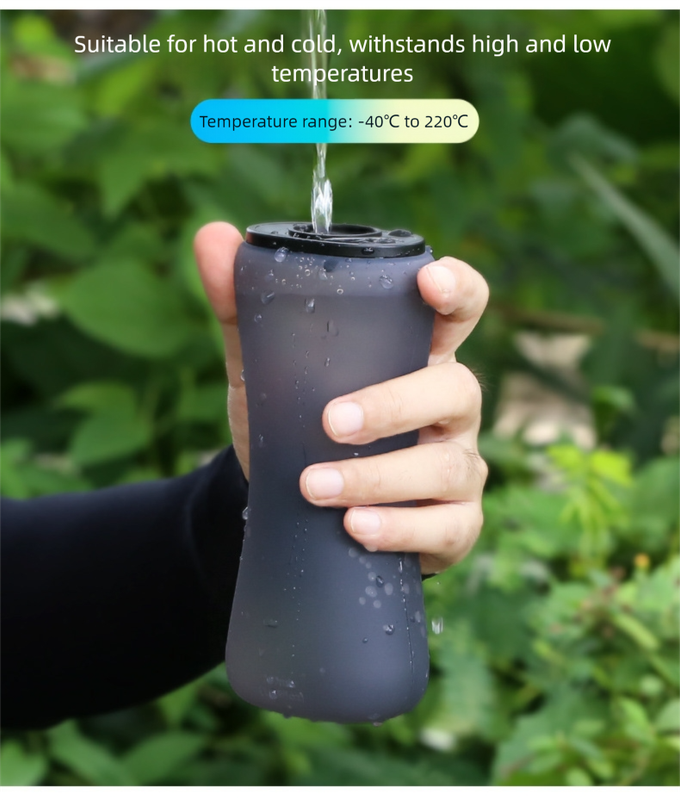 Black Collapsible Handheld Running Flask - 350ml Lightweight Silicone Water Bottle with Bite Valve