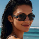 Black Frame and Black Grey Lenses Modern Retro Geometric Sunglasses - Chic Metal Frame with UV400 Lenses and Black PU Leather Protective Case