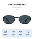 Black Frame and Black Grey Lenses Modern Retro Geometric Sunglasses - Chic Metal Frame with UV400 Lenses and Black PU Leather Protective Case