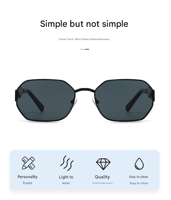 Gold Frame and Black Grey Lenses Modern Retro Geometric Sunglasses - Chic Metal Frame with UV400 Lenses and Black PU Leather Protective Case