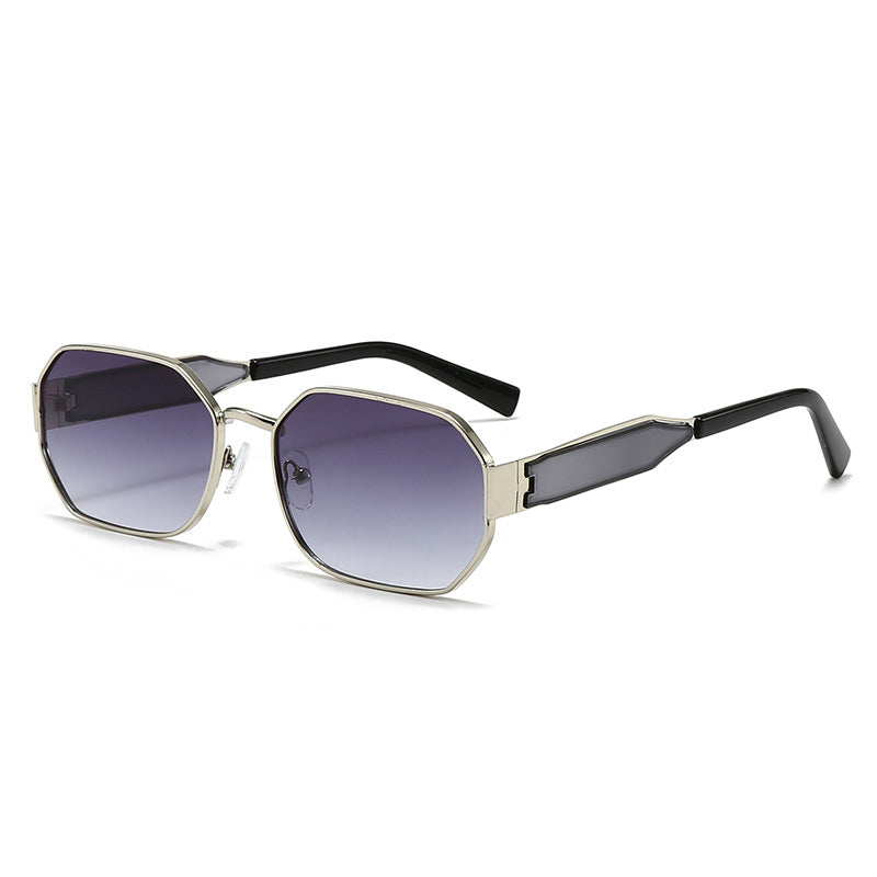 Silver Frame and Grey Lenses Modern Retro Geometric Sunglasses - Chic Metal Frame with UV400 Lenses and Black PU Leather Protective Case