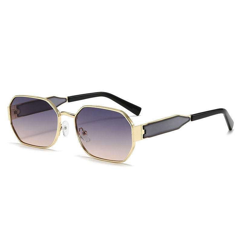 Gold Frame and Grey Lenses Modern Retro Geometric Sunglasses - Chic Metal Frame with UV400 Lenses and Black PU Leather Protective Case