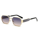 Gold Frame and Grey Lenses Modern Retro Geometric Sunglasses - Chic Metal Frame with UV400 Lenses and Black PU Leather Protective Case