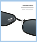 Gold Frame and Pink Grey Lenses Modern Retro Geometric Sunglasses - Chic Metal Frame with UV400 Lenses and Black PU Leather Protective Case