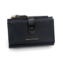 Black Compact Bifold Wallet for Women - High Capacity PU Leather Purse with Zipper Coin Pocket