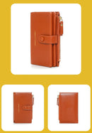 Khaki Compact Bifold Wallet for Women - High Capacity PU Leather Purse with Zipper Coin Pocket