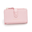 Pink Compact Bifold Wallet for Women - High Capacity PU Leather Purse with Zipper Coin Pocket
