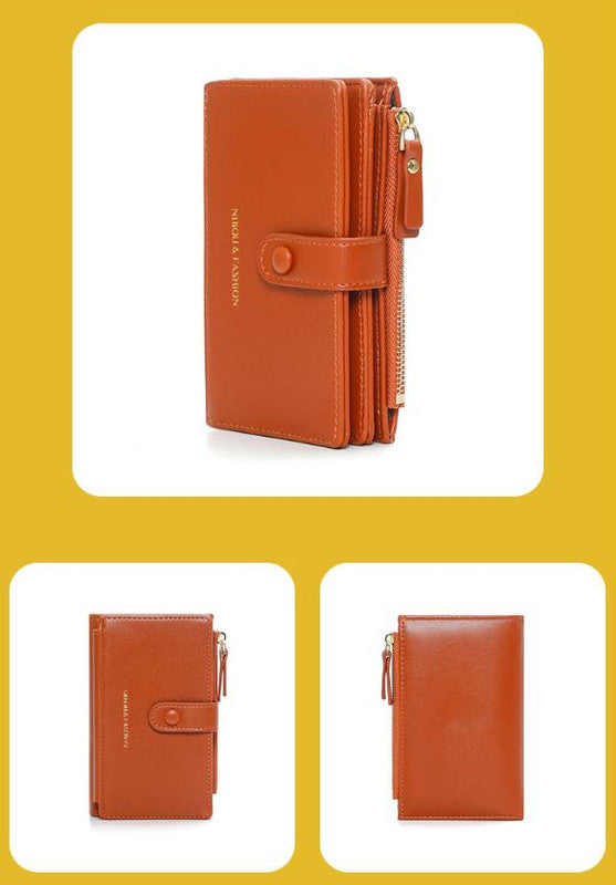 Pink Compact Bifold Wallet for Women - High Capacity PU Leather Purse with Zipper Coin Pocket