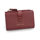 Dark Red Compact Bifold Wallet for Women - High Capacity PU Leather Purse with Zipper Coin Pocket
