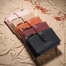 Dark Red Compact Bifold Wallet for Women - High Capacity PU Leather Purse with Zipper Coin Pocket