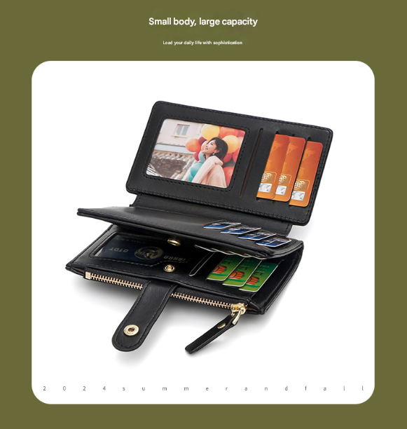 Dark Red Compact Bifold Wallet for Women - High Capacity PU Leather Purse with Zipper Coin Pocket