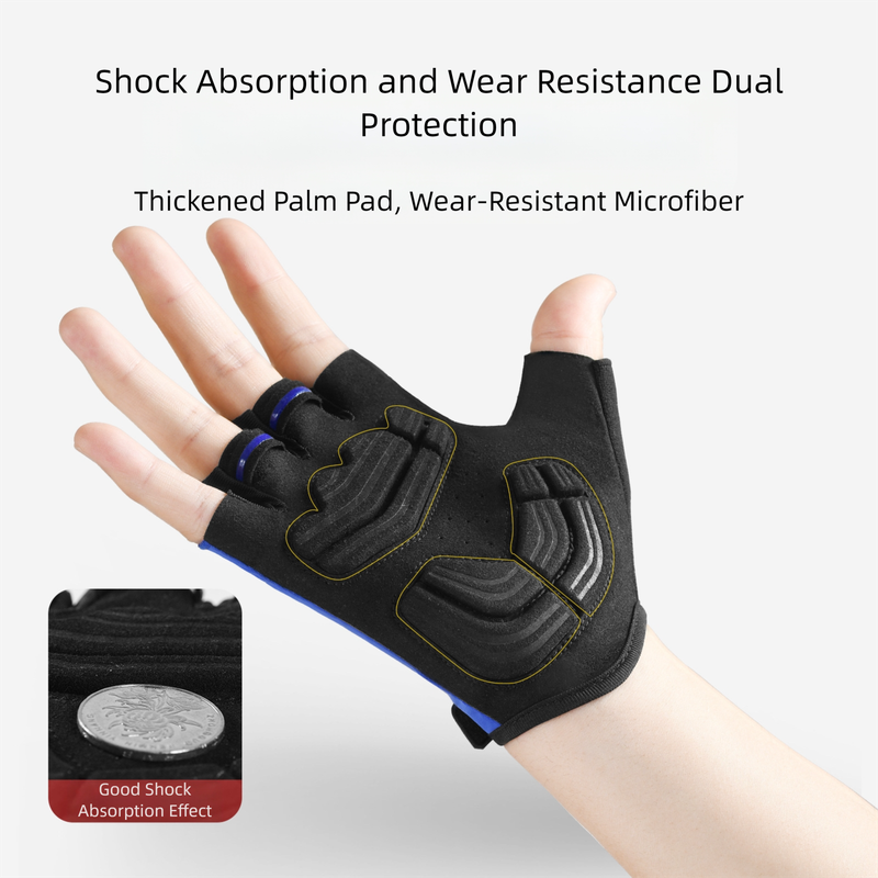 Size M Blue Padded Half-Finger Cycling Gloves - Breathable Shock-Absorbing Workout Gloves for Gym & Fitness