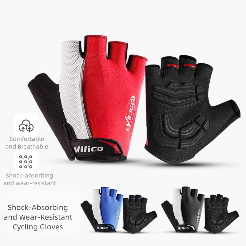 Size M Red Padded Half-Finger Cycling Gloves - Breathable Shock-Absorbing Workout Gloves for Gym & Fitness