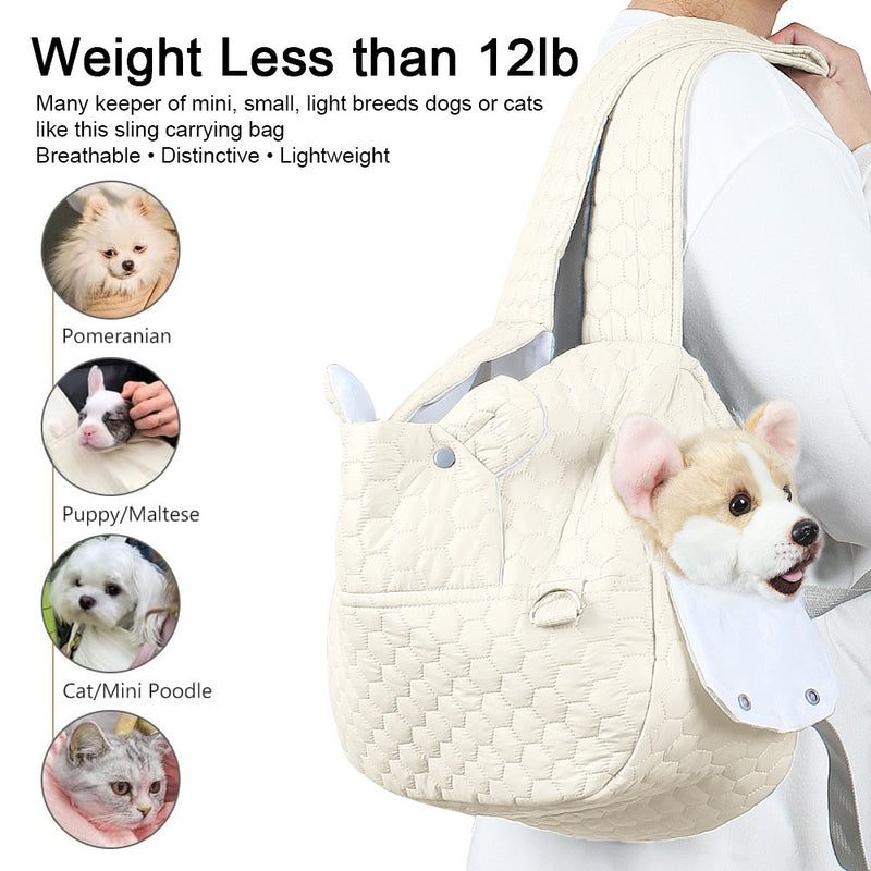 Light Khaki Quilted Hands-Free Pet Carrier Sling - Comfortable Front Pack for Small Dogs & Cats
