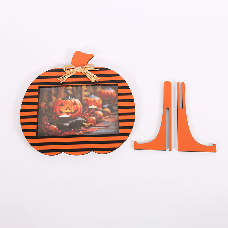 Black and Orange Plaid Pattern Festive Pumpkin Photo Frame - Rustic Halloween Tabletop Picture Holder