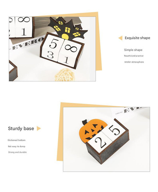 Orange Pumpkin Shape Festive Halloween Countdown Blocks - Reusable Wooden Perpetual Calendar for Desk Decor