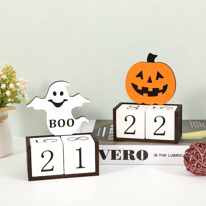 Orange Pumpkin Shape Festive Halloween Countdown Blocks - Reusable Wooden Perpetual Calendar for Desk Decor