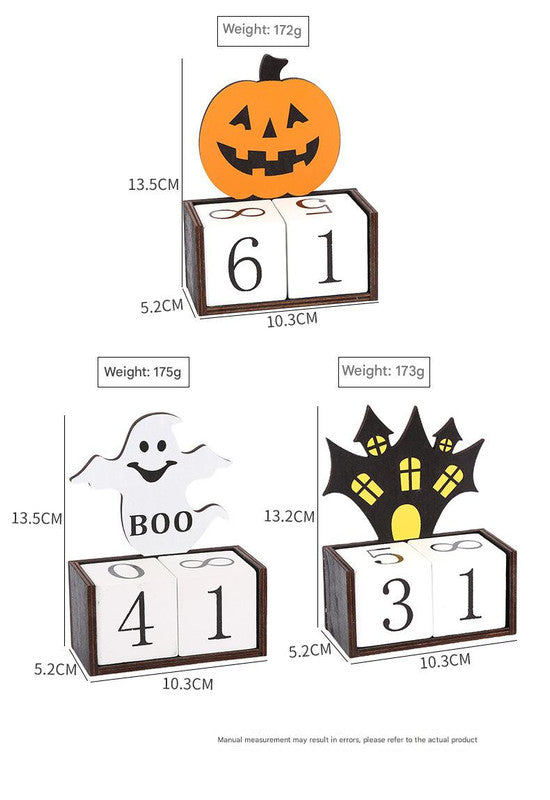 White Ghost Shape Festive Halloween Countdown Blocks - Reusable Wooden Perpetual Calendar for Desk Decor
