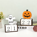 White Ghost Shape Festive Halloween Countdown Blocks - Reusable Wooden Perpetual Calendar for Desk Decor