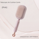 Pink Innovative Self-Cleaning Cushion Hairbrush - Retractable Bristle Detangling & Scalp Massager
