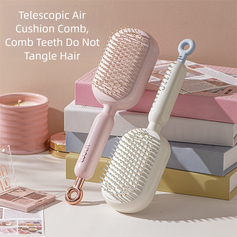 Pink Innovative Self-Cleaning Cushion Hairbrush - Retractable Bristle Detangling & Scalp Massager