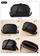 Black Chic Quilted Crossbody Bag - Multi-Compartment PU Leather Shoulder Purse