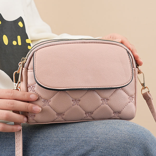 Pink Chic Quilted Crossbody Bag - Multi-Compartment PU Leather Shoulder Purse