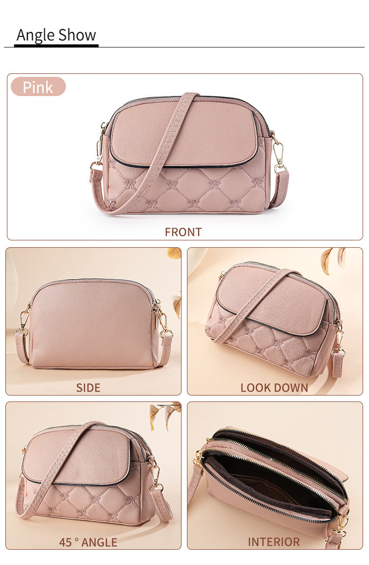 Pink Chic Quilted Crossbody Bag - Multi-Compartment PU Leather Shoulder Purse