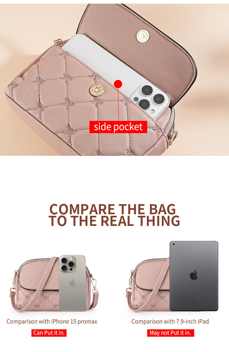 Pink Chic Quilted Crossbody Bag - Multi-Compartment PU Leather Shoulder Purse